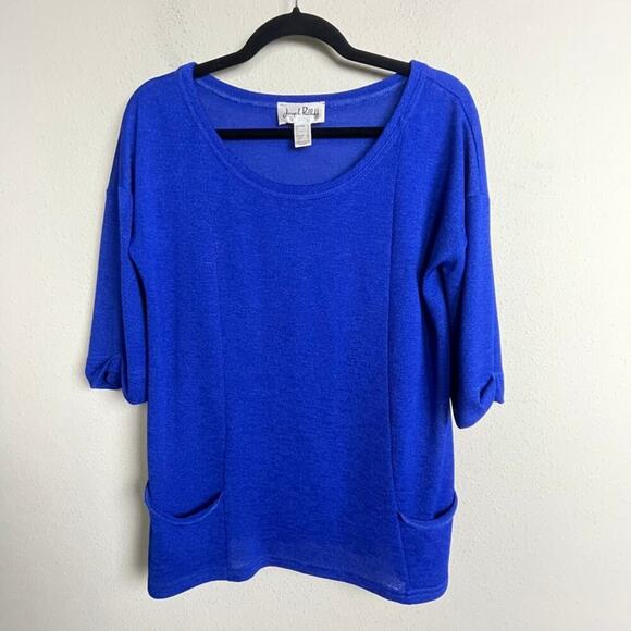 Joseph‎ Ribkoff Blue Knit Top Size 4 – 3/4 Sleeve Drop Shoulder Blouse - Picture 1 of 5